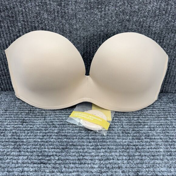 Delimira Strapless Plunge Bra 34D Beige Push Up Flex Underwire Lightly Lined NEW - Picture 2 of 9